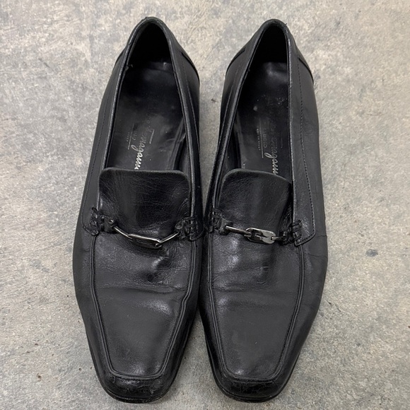 Salvatore Ferragamo Black Leather Slip-On Loafers